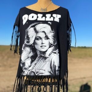 Dolly Parton Rhinestone Distressed Fringe Lucky Festival Tee XL SOLD ON TIKTOK